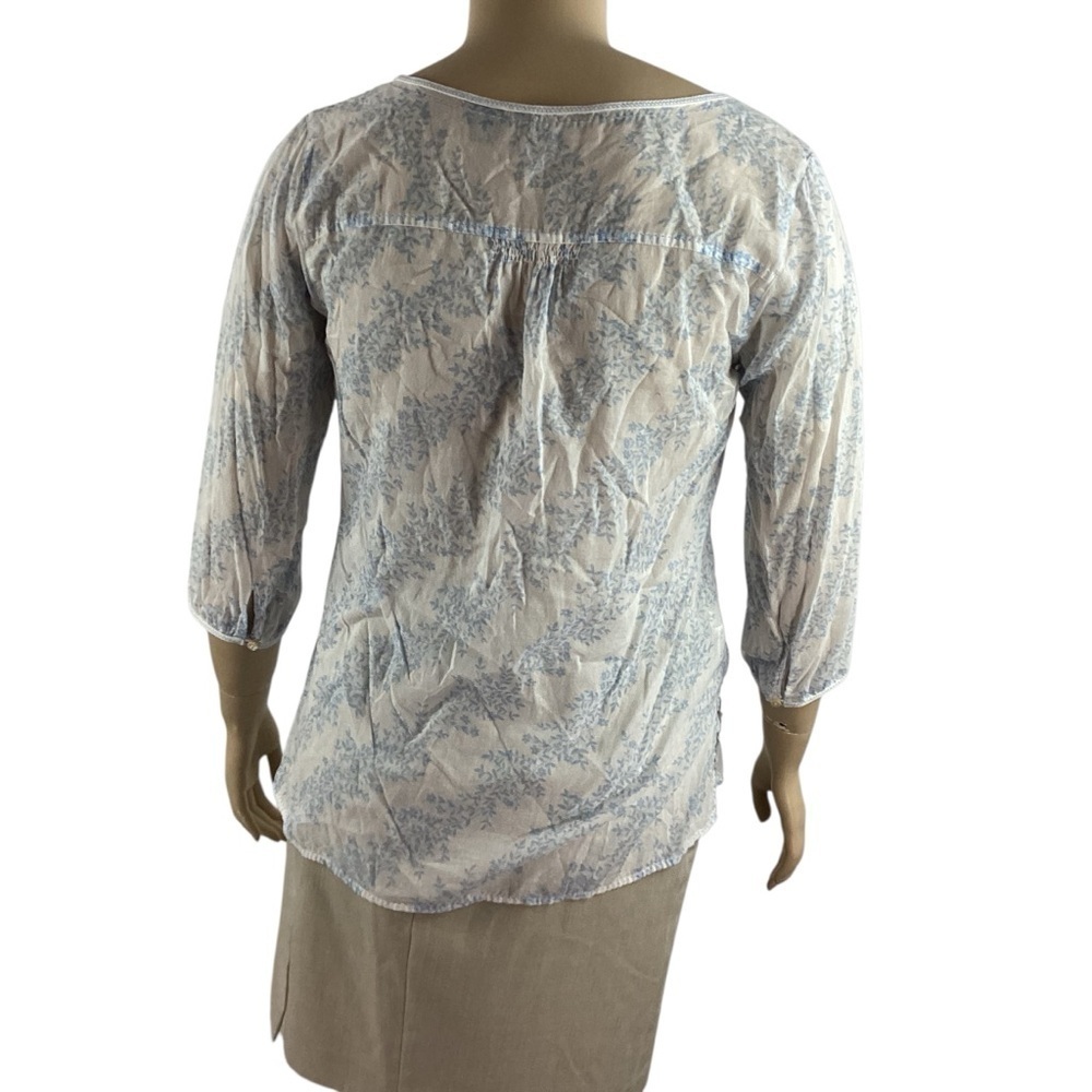 Eddie Bauer Blue White Floral Lightweight Cotton Blouse Size L - Picture 5 of 6